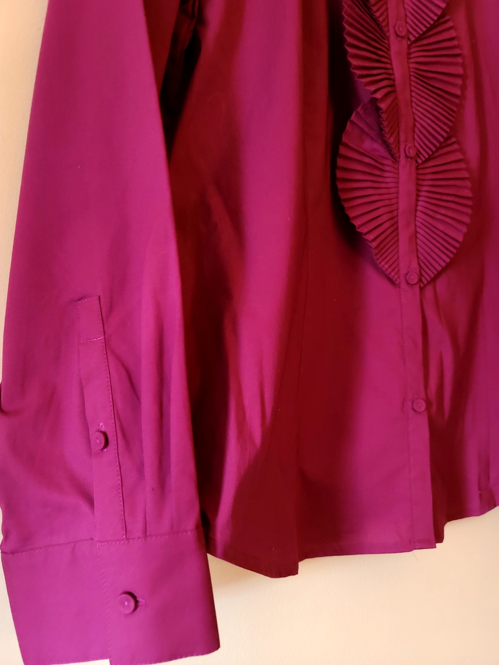 Talbots Purple-Magenta Ruffled Button-Down Shirt Size 14 - Picture 3 of 4